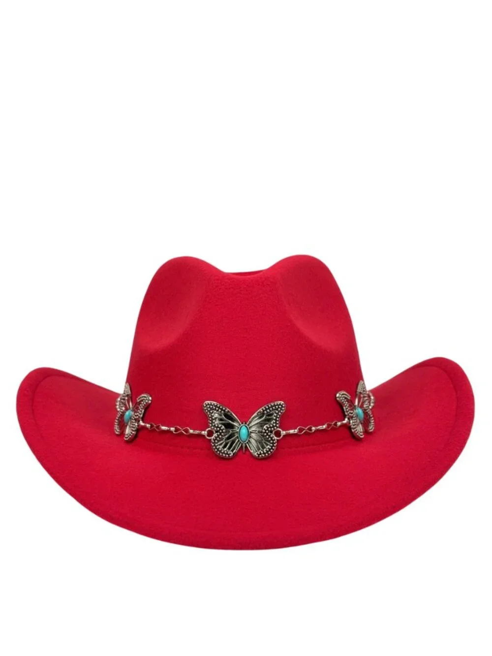 Red Western Cowboy Hat Butterfly Hat Band Cowgirl Ranch Rodeo Festival Costume - Picture 2 of 4